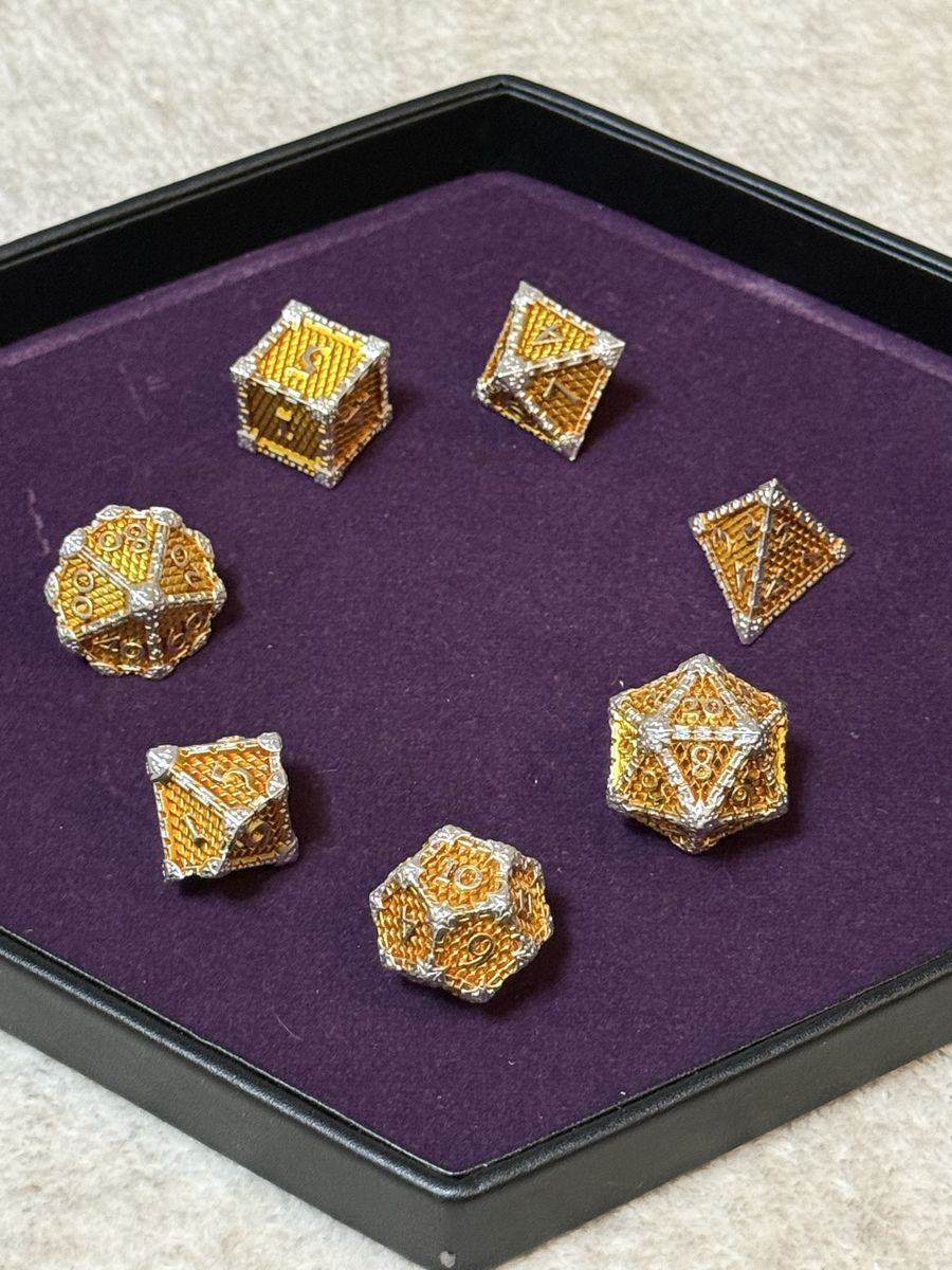 Gold & Silver Metal Dice Set - 7-Piece D&D RPG Dice