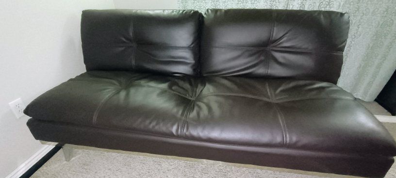 Convertible Faux Leather Futon Sofa Bed, Black, Modern Design