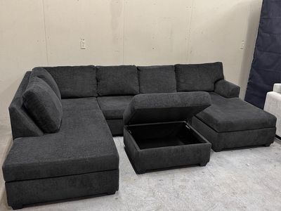 Charcoal Sectional Couch & Storage Ottoman - Delivery Available