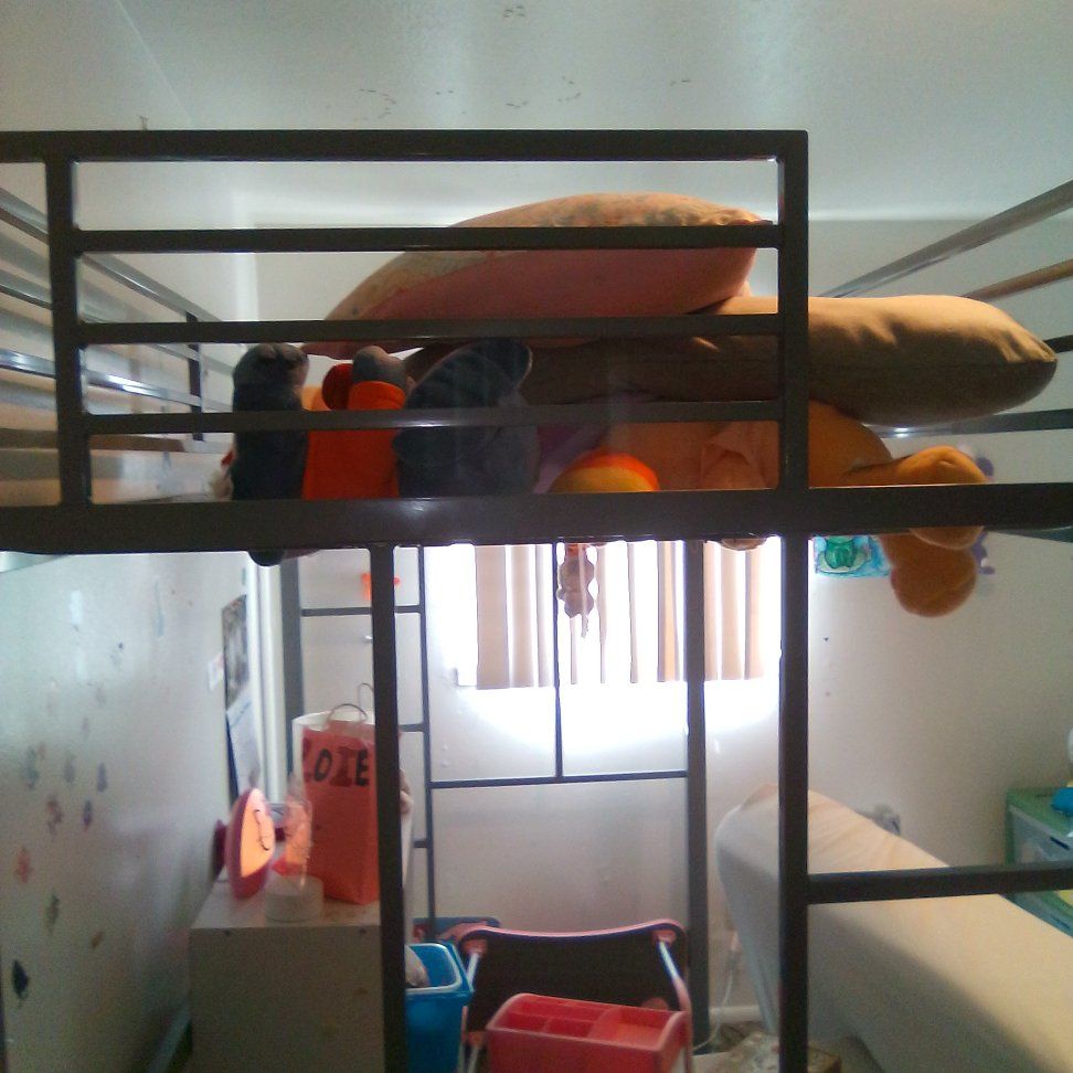 Gray metal twin size loft bed