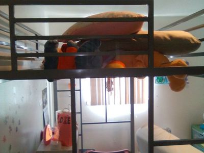 Gray metal twin size loft bed