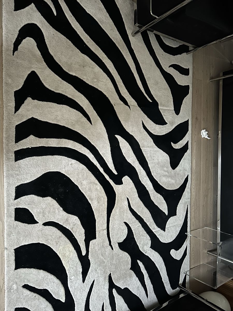 Modern Zebra Print Pattern Area Rug - Black and Off-White