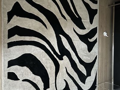Modern Zebra Print Pattern Area Rug - Black and Off-White