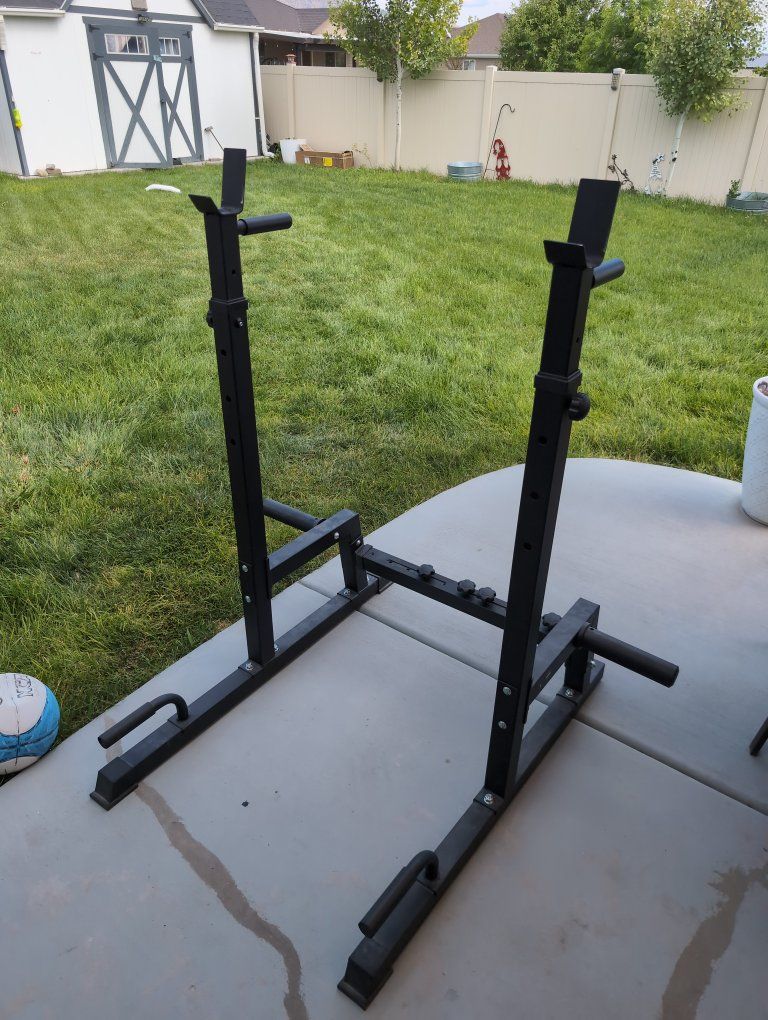 Adjustable Weight Lifting Squat Rack Stand with Dip Station - Black, Heavy-Duty Steel