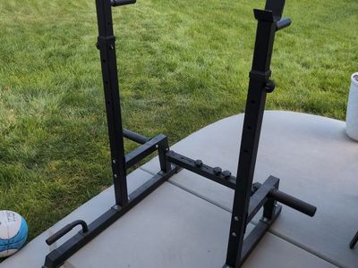 Adjustable Weight Lifting Squat Rack Stand with Dip Station - Black, Heavy-Duty Steel