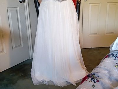 White Strapless Wedding Dress with Rhinestone Sash and Train