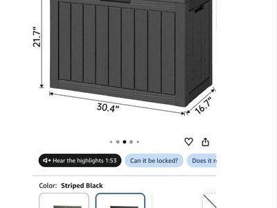 Outdoor Storage Box Waterproof 45 Gallon Deck Box Striped Black Resin brand new still in box
