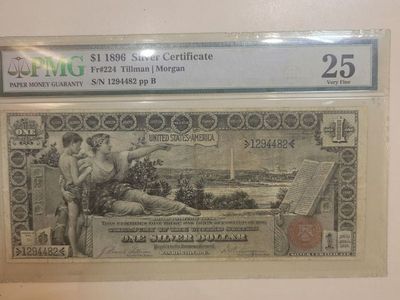 Graded 1896 $5, $2 & $1 Silver Certificates READ - PMG/PCGS15 & 25