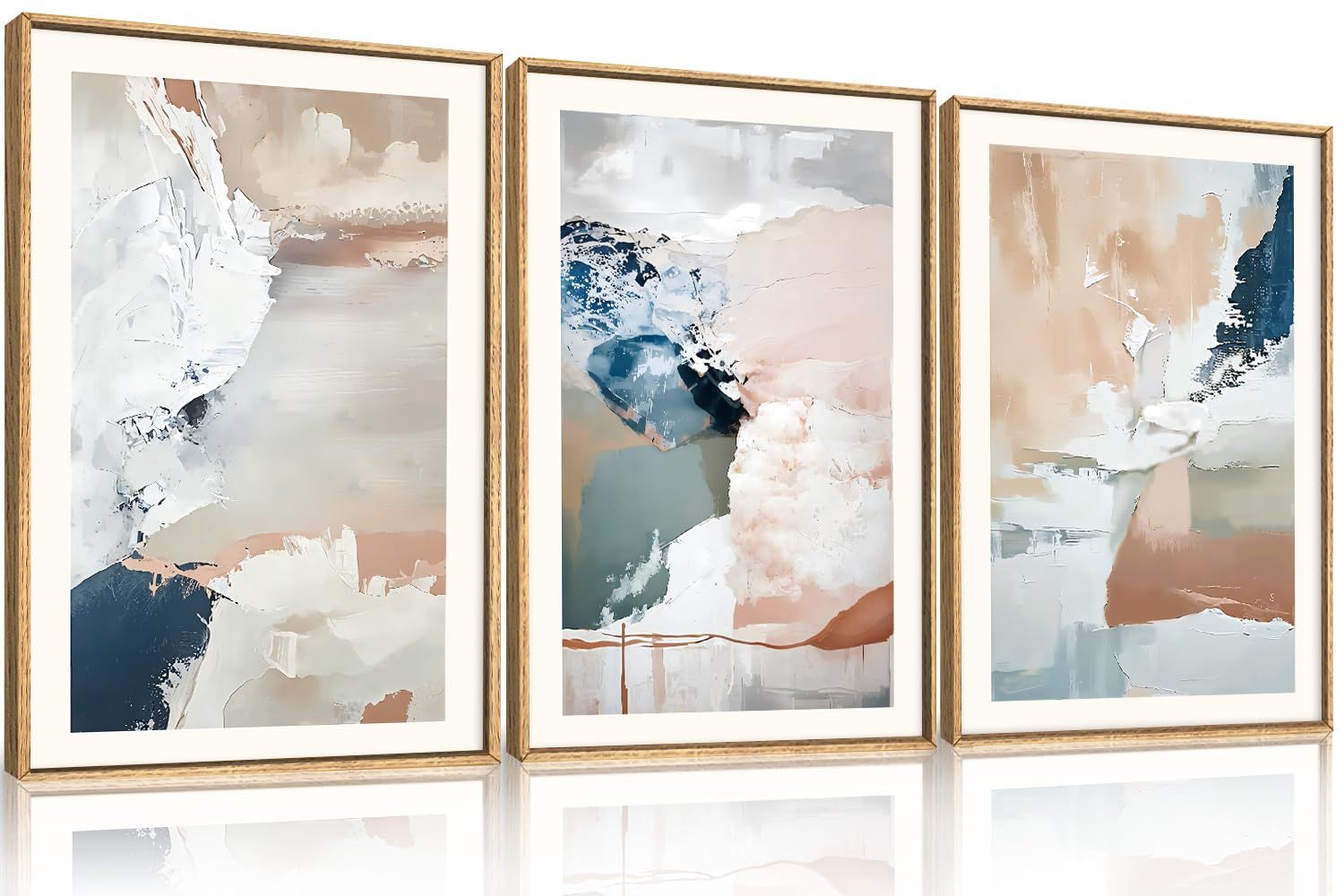New Large Abstract Brush Strokes Framed Canvas Wall Art,Neutral Navy Blue Wall Decor,Modern Pastel
