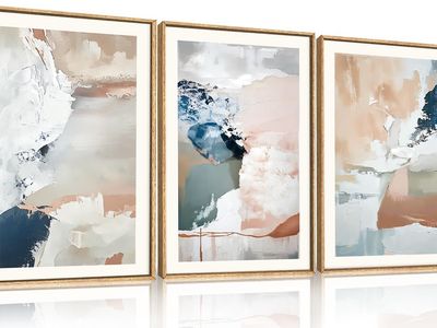 New Large Abstract Brush Strokes Framed Canvas Wall Art,Neutral Navy Blue Wall Decor,Modern Pastel