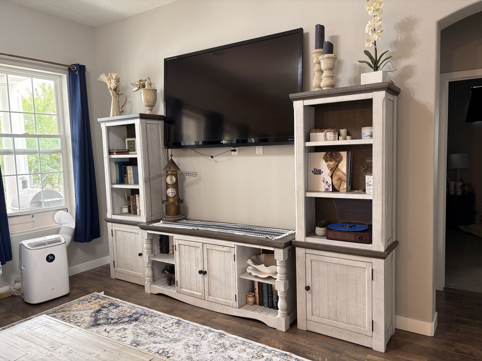 Extra Large Farmhouse TV Entertainment Center with Left & Right Pier Cabinets