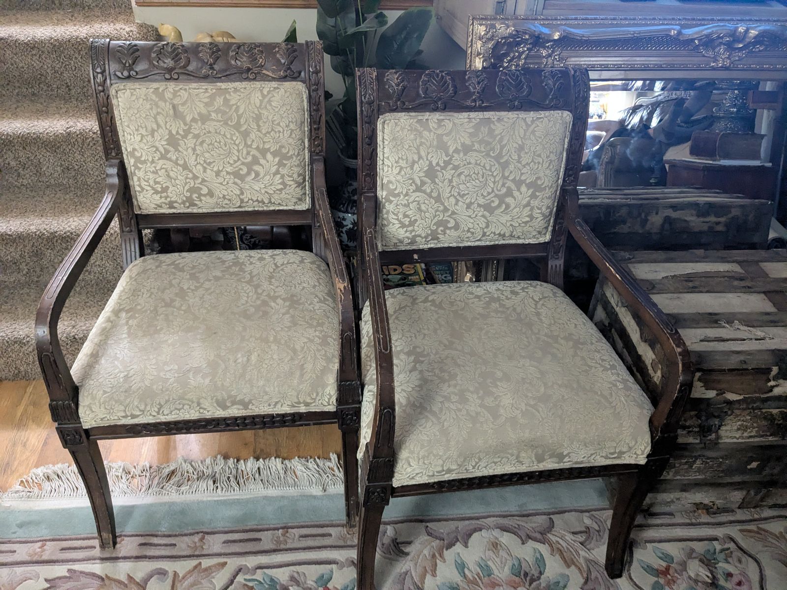 Victorian Renaissance Revival Hand Carved La' Brett Interiors, Mahogany Chairs