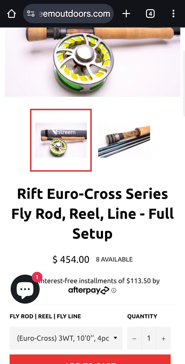 NEW Streem Euro Rod and S1 Reel. 4 piece, 3 wt