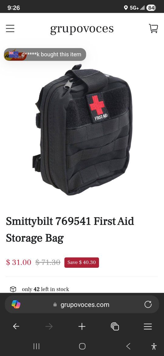 Smittybilt 769541 Black Roll Bar Mount First Aid Storage Bag - Durable & Compact