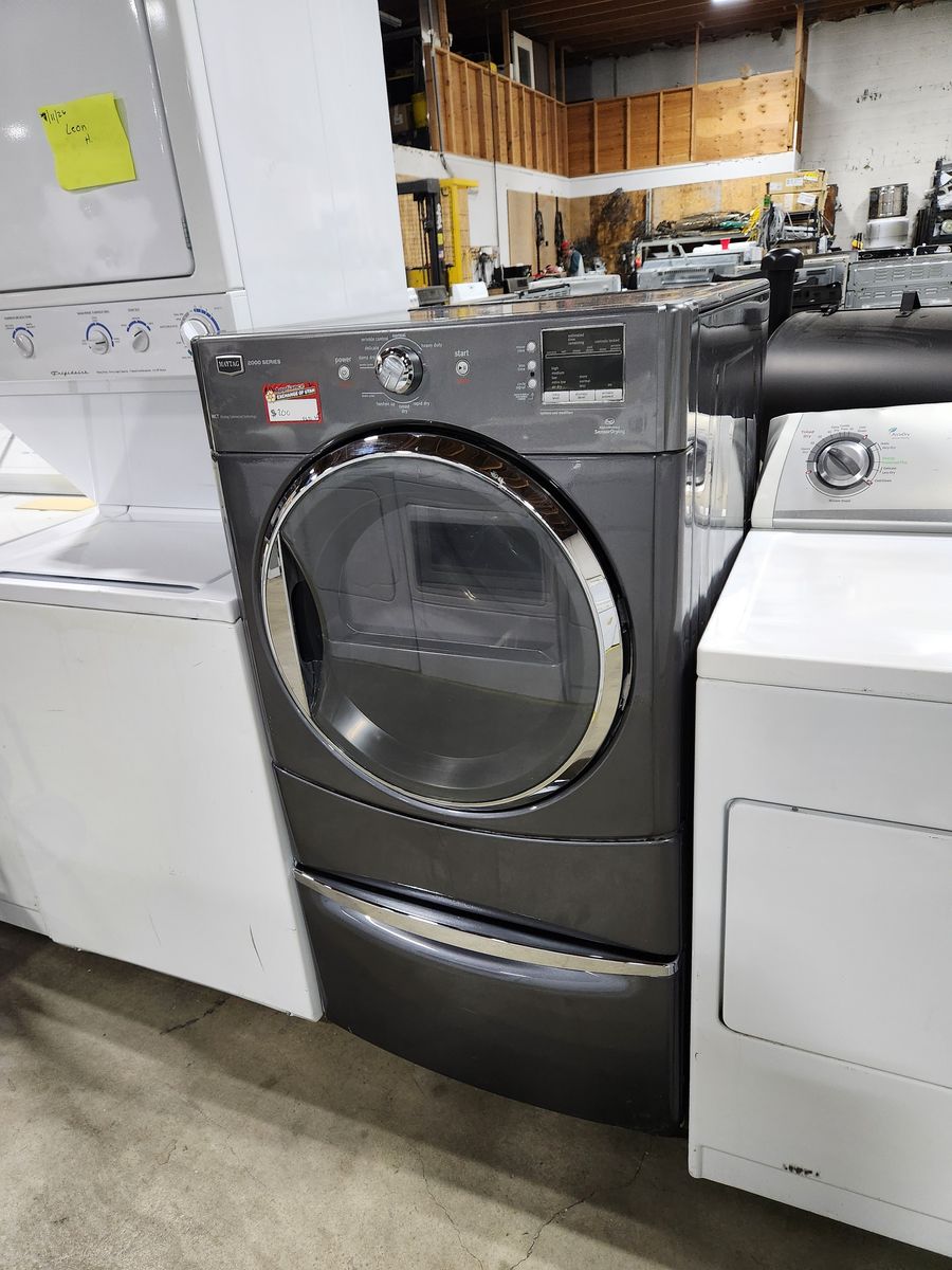 Maytag 2000 Series Front Load Dryer with Pedestal Drawer - Dark Metallic Gray