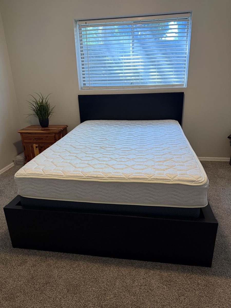 Black Wooden Platform Bed Frame with Headboard and Mattress- Full Size