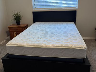 Black Wooden Platform Bed Frame with Headboard and Mattress- Full Size
