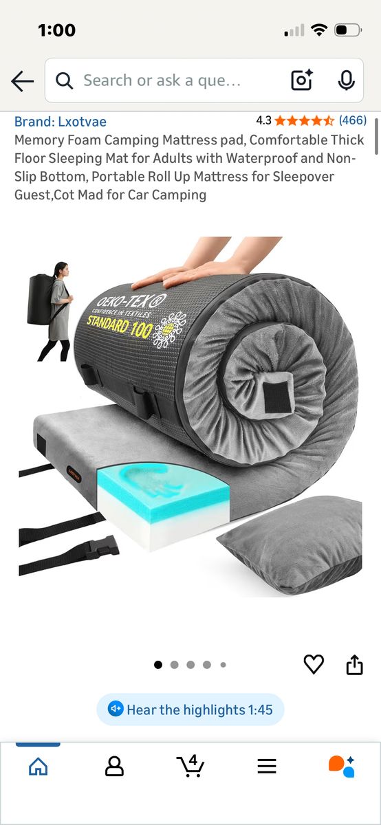 NEW TWIN Memory Foam Camping Mattress pad