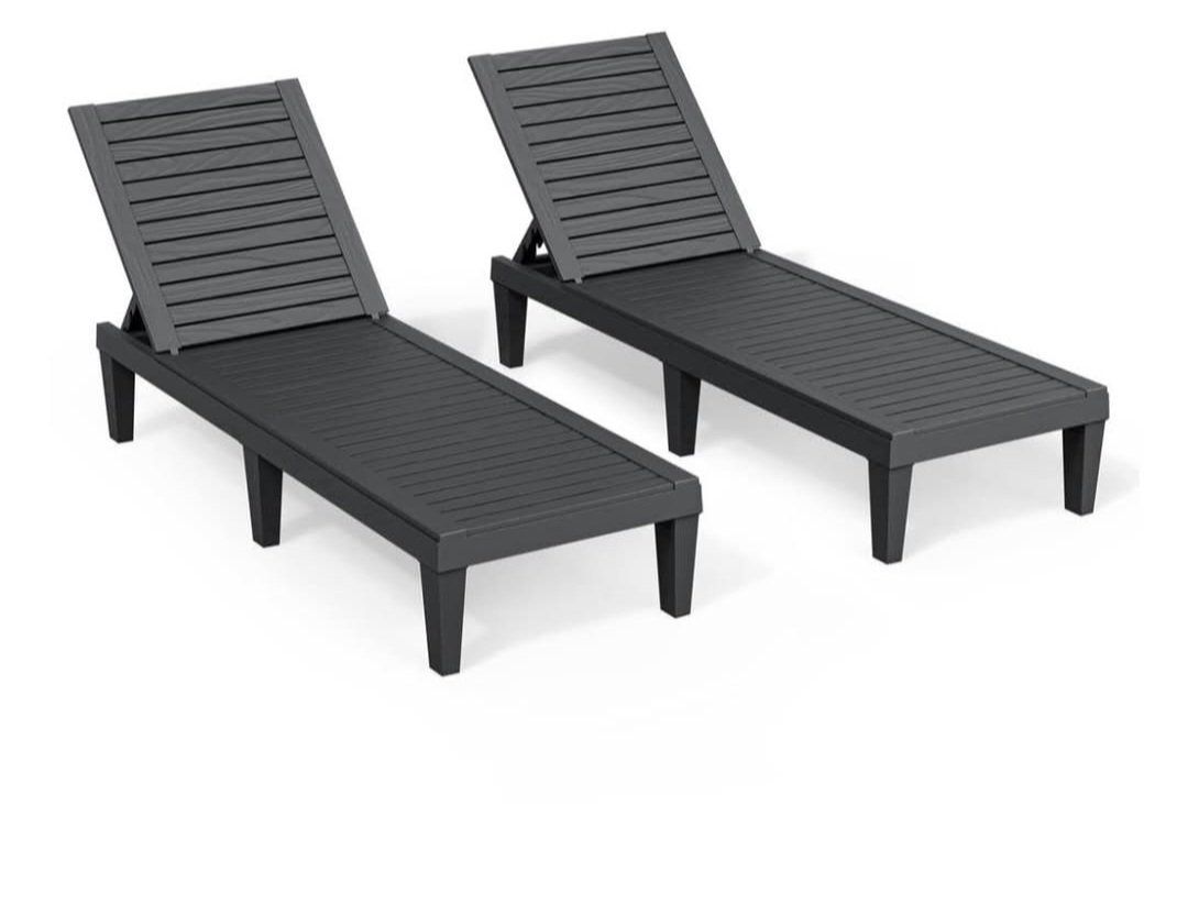 Set of 2 Adjustable Outdoor Patio Chaise Lounge Chairs - Black