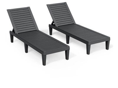 Set of 2 Adjustable Outdoor Patio Chaise Lounge Chairs - Black