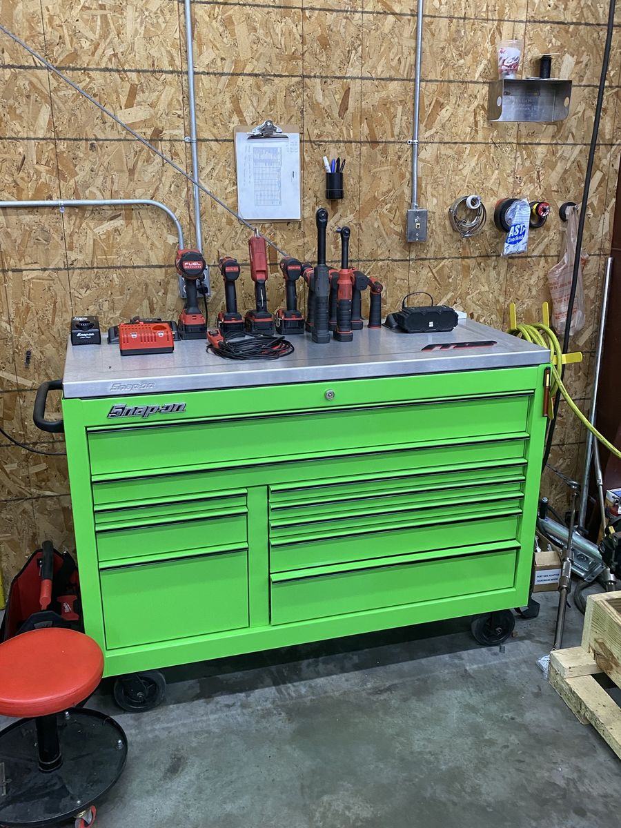 Snap on 55” toolbox with stainless steel power top