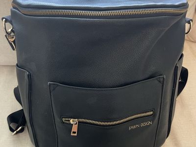 Fawn Design Black Faux Leather Diaper Bag Backpack Convertible Messenger