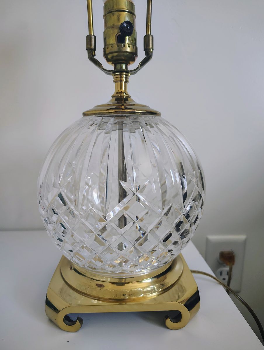 Vintage Waterford Crystal "Lismore" Globe Table Lamp with Crescent Brass Base – Complete