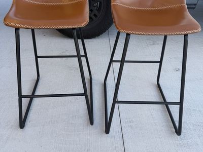 Set of 2 Brown Faux Leather Modern Bar Stools with Black Metal Legs