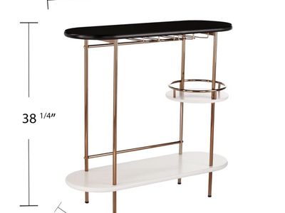 Contemporary Black & White 3-Tier Bar Cart - 40" L x 14" D x 38.25" H with Wine Glass Rack