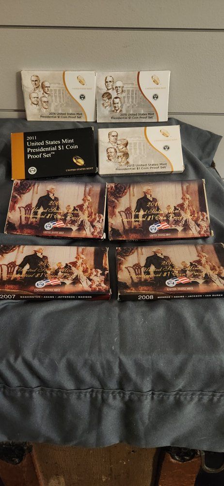 US Mint Presidential $1 Coin Proof Sets: 2007-2011, 2013-2015 - Complete Collection