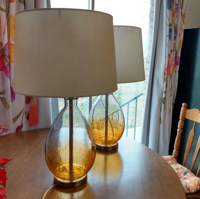 Set of 2 Glass Table Lamps. Orange Accent.