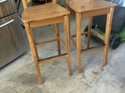 Pair of IKEA INGOLF Solid Wood - Light Wood Cross Back Counter Height Bar Stools - Good Condition