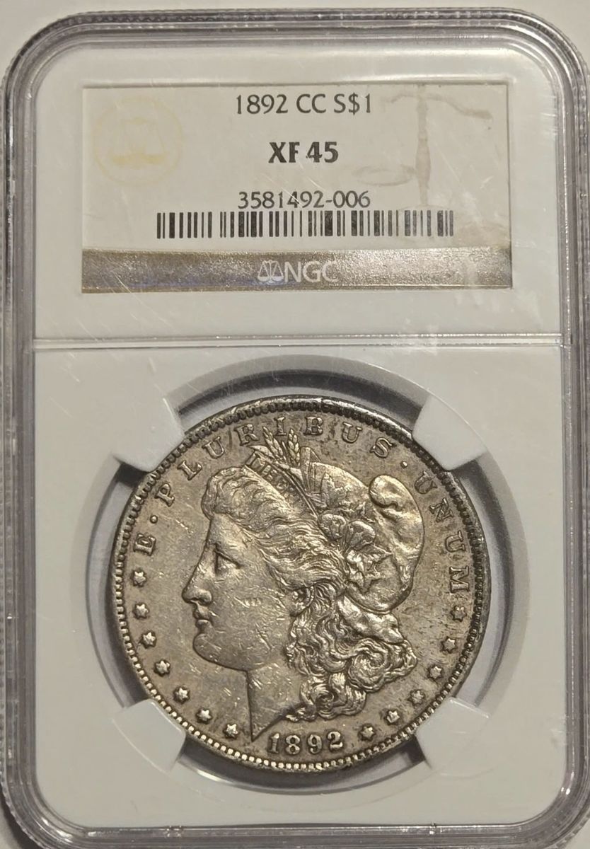 1892 CC Morgan Silver Dollar XF 45 NGC Graded US Coin