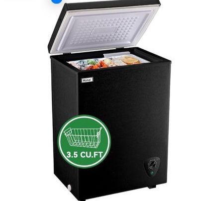 Hania 3.5 cu.ft Chest Freezer, Black, Free-Standing, Top Door, Adjustable Thermostat, Removable Basket