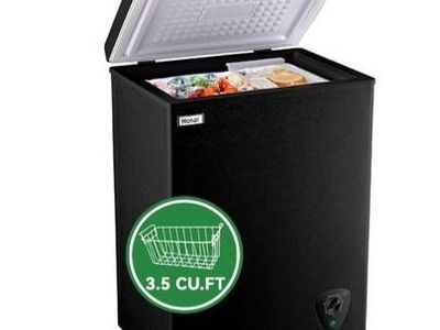 Hania 3.5 cu.ft Chest Freezer, Black, Free-Standing, Top Door, Adjustable Thermostat, Removable Basket