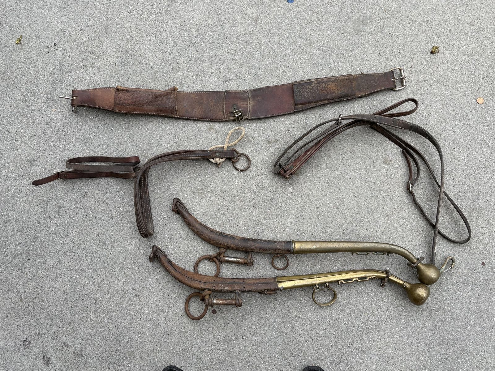 Antique horse tack, hames, harness,  leather brass, equestrian