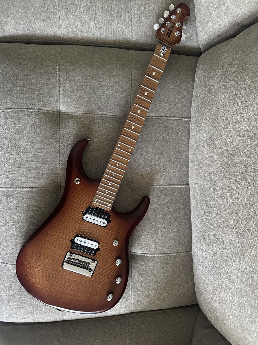 Music Man Ernie Ball JP15 — Sahara Burst Flame — Upgraded w/ Bare Knuckle Nailbombs