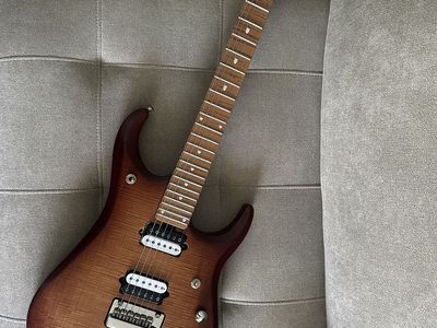 Music Man Ernie Ball JP15 — Sahara Burst Flame — Upgraded w/ Bare Knuckle Nailbombs