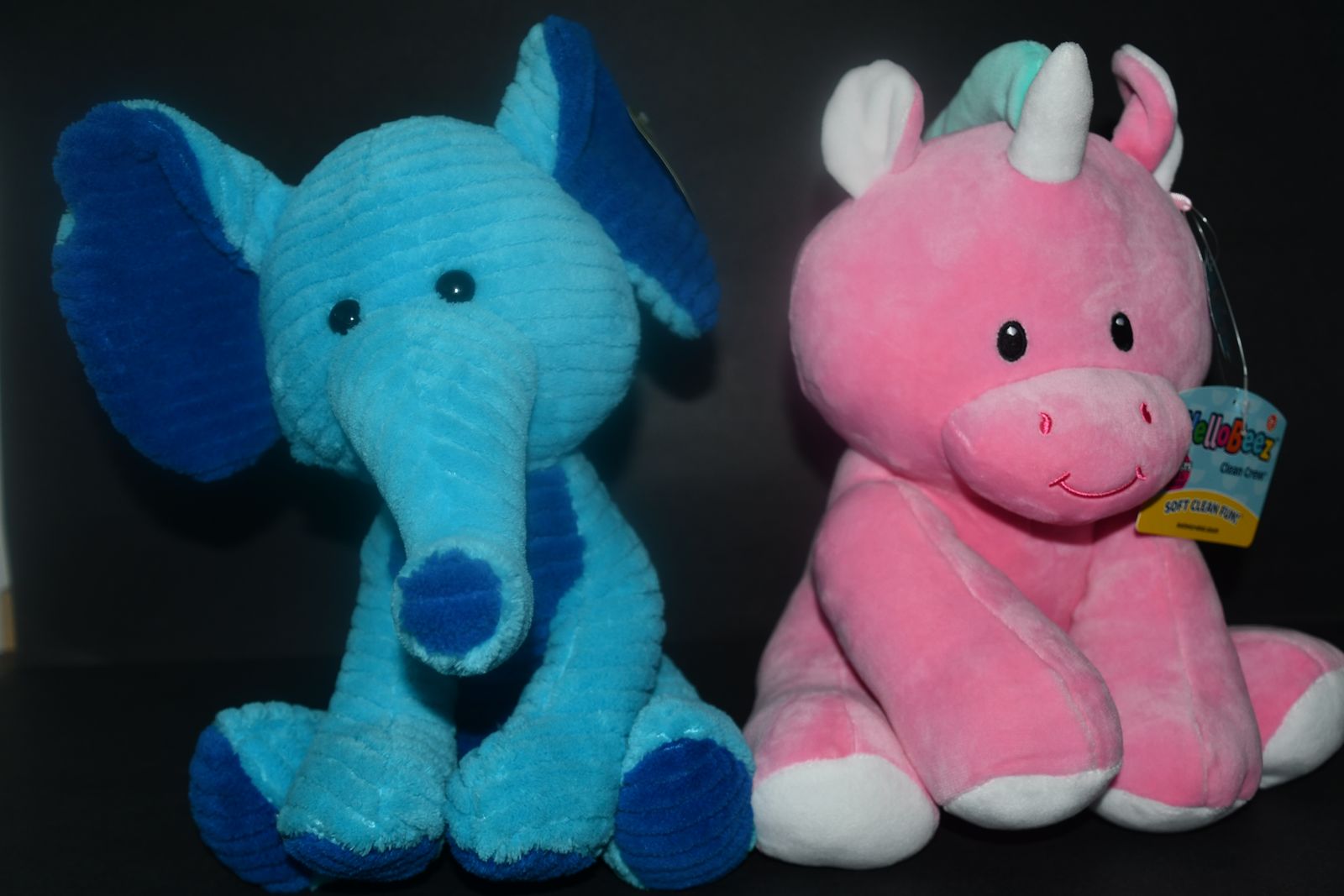 2 NEW CHILDREN'S STUFFED PLUSH ANIMALS ~ ELEPHANT & UNICORN ~ HEIGHT 11" ~ VERY SOFT ~ CUTE & CLEAN ~ BOTH FOR $5