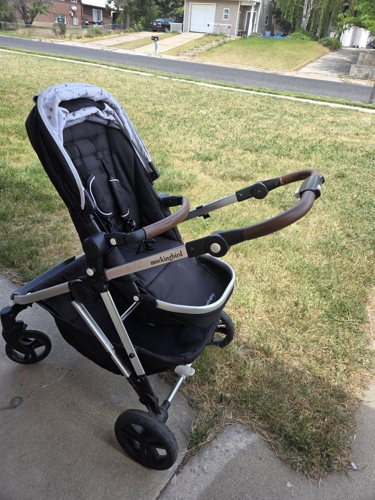 Mockingbird Single-to-Double Stroller with Bassinet, Black & Silver