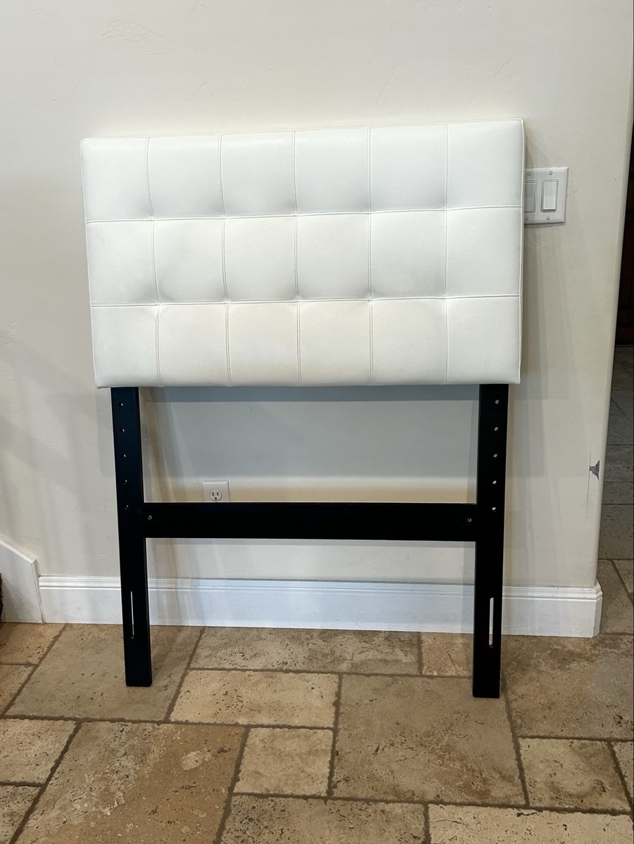 White Twin Leather Button Tufted Headboard