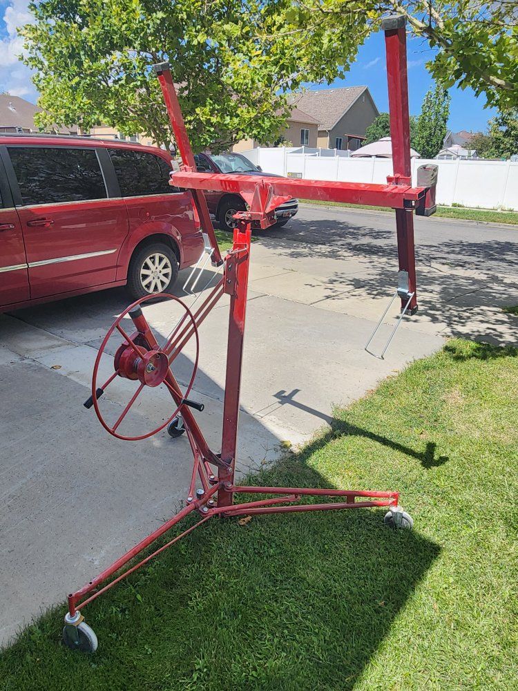 Red Drywall Lift Panel Hoist Jack Rolling Casters