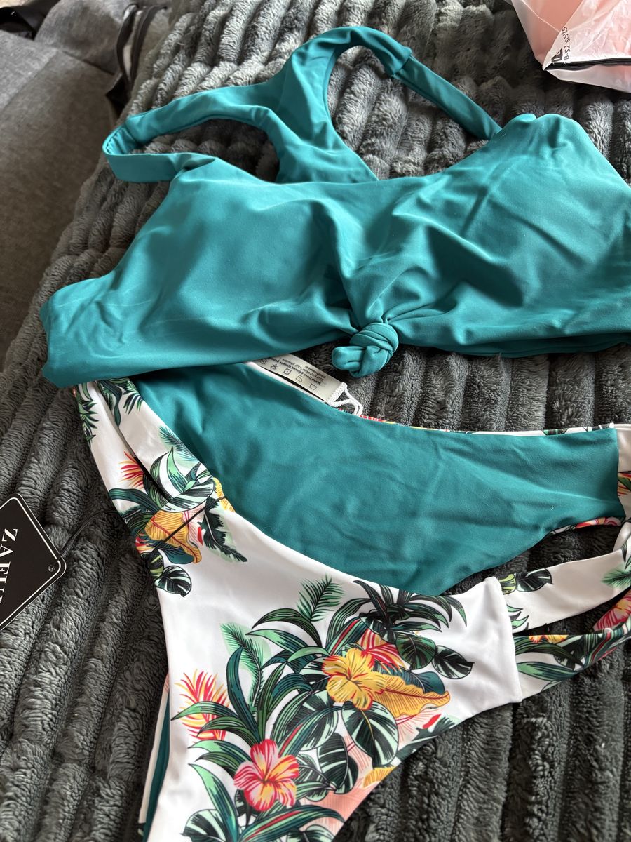 Zaful Teal Floral High Waisted Bikini Set - New with Tags, Women's Size US 8