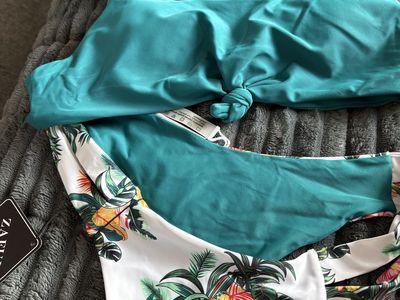 Zaful Teal Floral High Waisted Bikini Set - New with Tags, Women's Size US 8