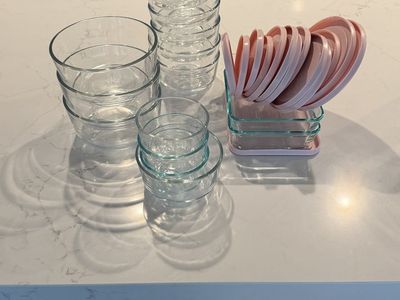 Pyrex Glass Storage Set w/ Pink Lids - Various Sizes, Meal Prep, Excellent Condition