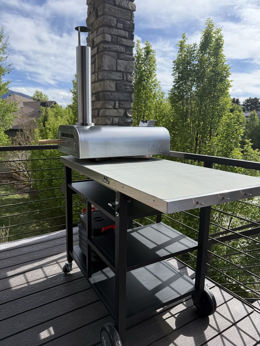 Bighorn Outdoor Pizza Oven with Cart - 16-inch Pizza Stone, Portable Stainless Steel Wood Fired. 18lb Traeger wood pellets incl