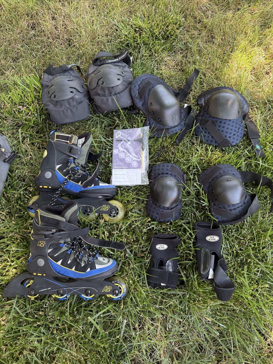 K2 Carbon Air Inline Skates Women’s Size 8 with Knee Pads, Elbow Pads, and Wrist Guards