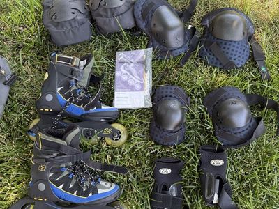 K2 Carbon Air Inline Skates Women’s Size 8 with Knee Pads, Elbow Pads, and Wrist Guards