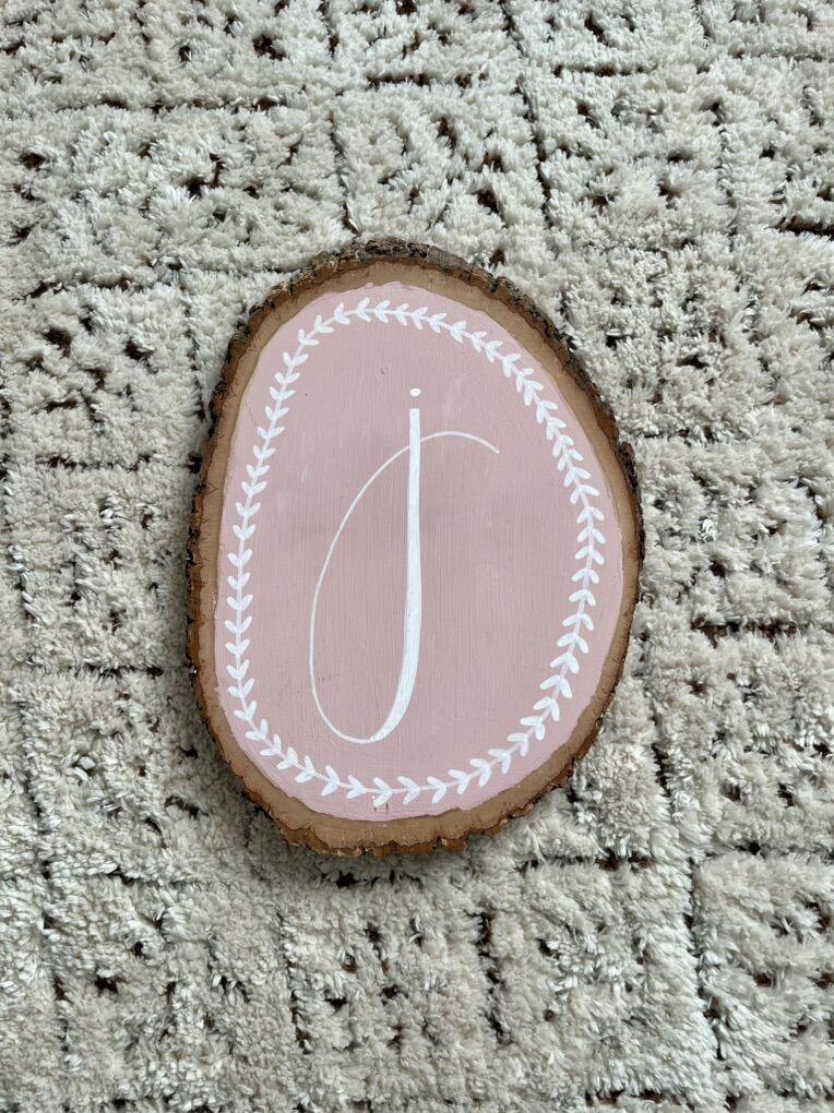 Hand-painted Cursive J Wood Decor