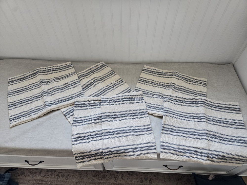 Set of 5 Farmhouse Striped Cotton Woven Pillow Covers White & Blue, Custom Made, 16x16